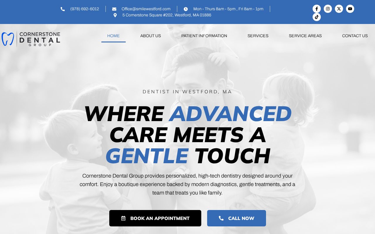 Cornerstone Dental Group: the website Dental Space built, Westford, MA